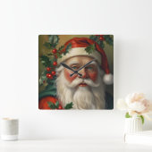 Santa With Mistletoe スクエア壁時計 (ホーム)