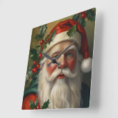 Santa With Mistletoe スクエア壁時計 (傾斜)