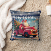 Santa With Old Pink Truck クッション (ブランケット)