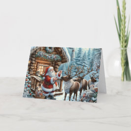 Santa with Reindeer Christmas Holiday Card シーズンカード