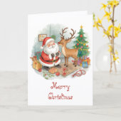 Santa with toys and reindeer & whimsical Christmas カード (黄色い花)