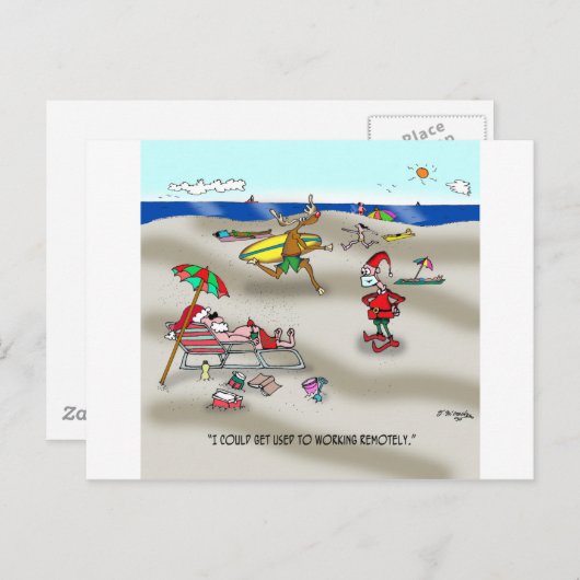 Santa Working Remotely ポストカード (正面/裏面)