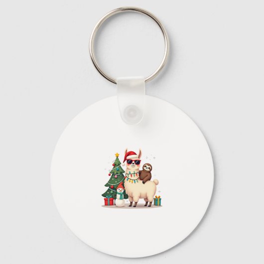 Santa Xmas Funny Llama Sloth Christmas (2) キーホルダー (正面)