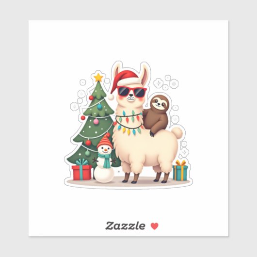 Santa Xmas Funny Llama Sloth Christmas (2) シール (シート)