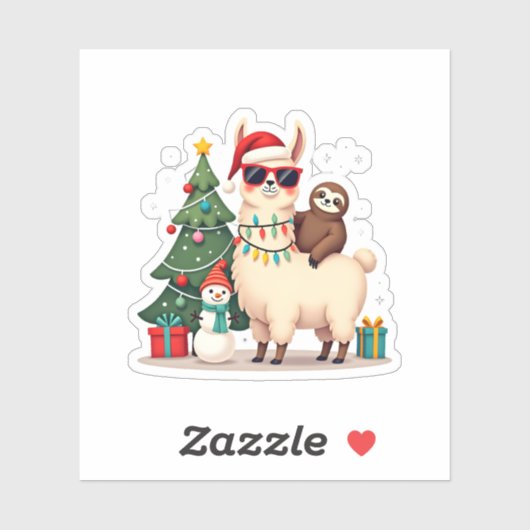 Santa Xmas Funny Llama Sloth Christmas (2) シール (シート)