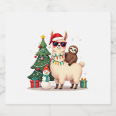 Santa Xmas Funny Llama Sloth Christmas (2) スパークリングワインラベル (シングルラベル)
