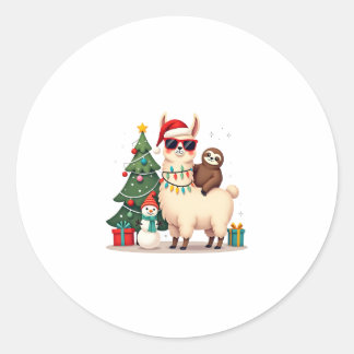 Santa Xmas Funny Llama Sloth Christmas (2) ラウンドシール