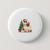 Santa Xmas Funny Llama Sloth Christmas (2) 缶バッジ (正面)
