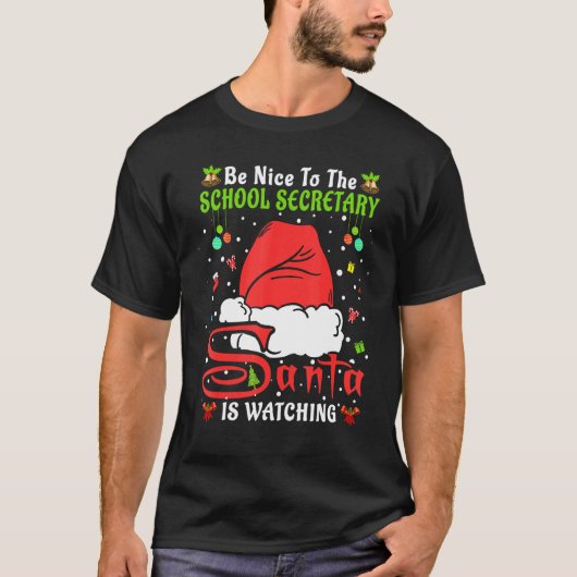 Santa Xmas Pajamas Be Nice To The School Secretary Tシャツ (正面)