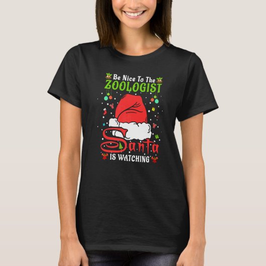 Santa Xmas Pajamas Be Nice To The Zoologist Christ Tシャツ (正面)