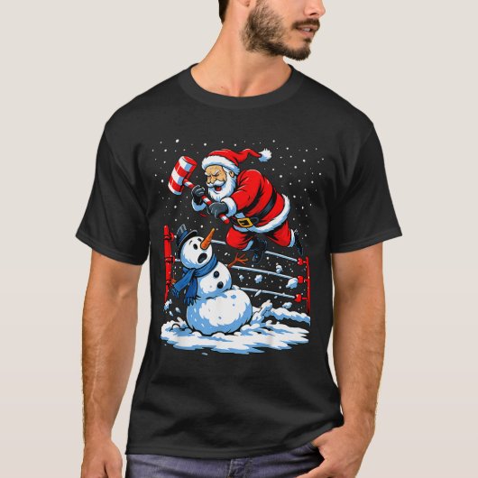 Santa Xmas Snow Lights Wrestling Funny Wrestling C Tシャツ (正面)