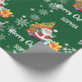 Santa Xmas Tree Gifts Snowflakes Personalize Name ラッピングペーパー (角)
