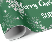 Santa Xmas Tree Gifts Snowflakes Personalize Name ラッピングペーパー (ロールコーナー)