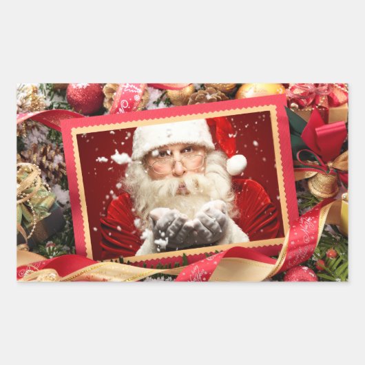 Santa / YOUR PHOTO カスタム Holidayスタンプ 長方形シール (正面)