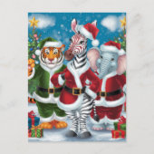 Santa Zebra,Tiger, and Elephant ポストカード (正面)