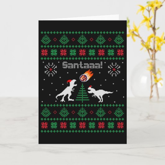 Santaaa Dinosaur Ugly Christmas Sweater  カード (黄色い花)