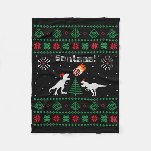 Santaaa Dinosaur Ugly Christmas Sweater  フリースブランケット (正面)