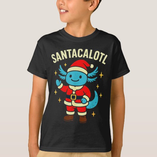 Santacalotl Santa Claus Cute Blue Axolotl New Year Tシャツ (正面)