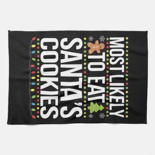 Santasクッキー食べのクリスマスに最も近い キッチンタオル (横)