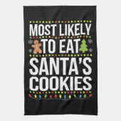 Santasクッキー食べのクリスマスに最も近い キッチンタオル (縦)