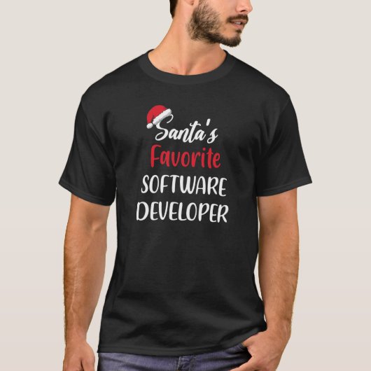 Santasソフトウェお気に入りのア開発者のクリスマス Tシャツ (正面)