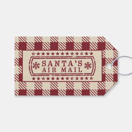 Santa's Airmail Red Classic Postmark ギフトタグ (正面(横))