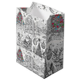 Santa's Artistic Playtime Gift Bag ミディアムペーパーバッグ