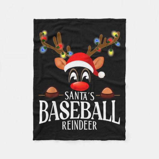 Santa's Baseball Reindeer Funny Xmas Matching Pjs  フリースブランケット (正面)