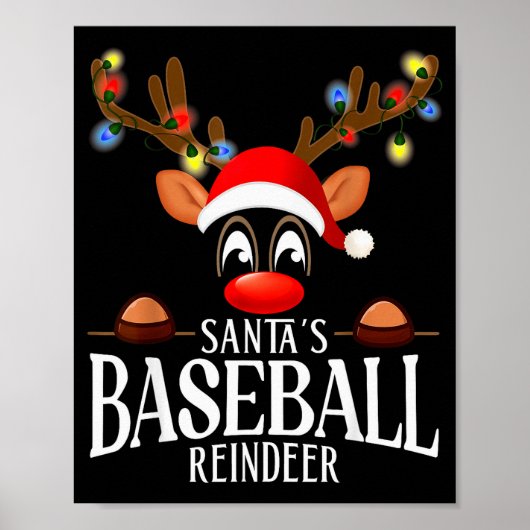Santa's Baseball Reindeer Funny Xmas Matching Pjs  ポスター (正面)