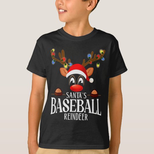 Santa's Baseball Reindeer Funny Xmas Matching Pjs Tシャツ (正面)