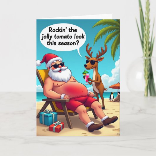 Santas Beach Day Funny Christmas Card カード (正面)