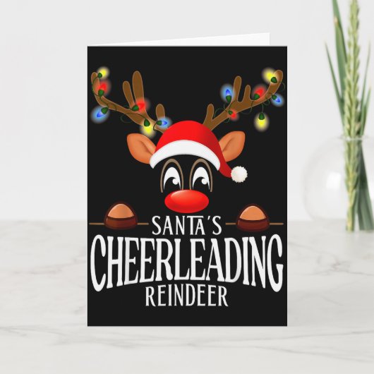 Santa's Cheerleading Reindeer Funny Xmas Matching カード (正面)