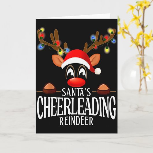 Santa's Cheerleading Reindeer Funny Xmas Matching  カード (黄色い花)