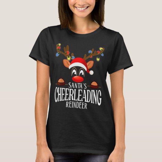 Santa's Cheerleading Reindeer Funny Xmas Matching  Tシャツ (正面)