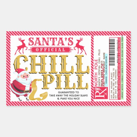 Santa's Chill Pill Christmas Sticker 長方形シール (正面)