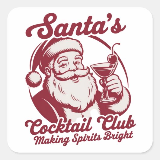 Santa's Cocktail Club Funny Xmas Holiday Drinking スクエアシール (正面)