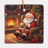 "Santa's Cozy Knitting Nook" Personalized セラミックオーナメント (正面)
