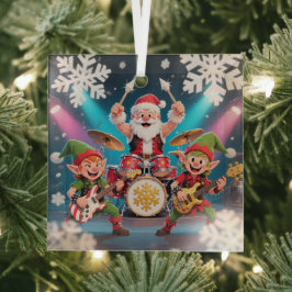 Santa's Drumming Rock Band Ornament ガラスオーナメント