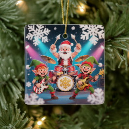 Santa's Drumming Rock Band Ornament セラミックオーナメント
