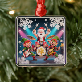 Santa's Drumming Rock Band Ornament メタルオーナメント