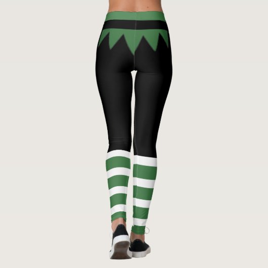 Santa's Elf Christmas Green Striped Black レギンス (裏面)