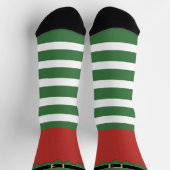 Santa's Elf Christmas Green Striped Red ソックス (上部)