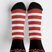 Santa's Elf Christmas Red Striped Black ソックス (上部)