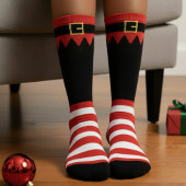 Santa's Elf Christmas Red Striped Black ソックス