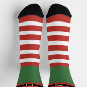 Santa's Elf Christmas Red Striped Green ソックス (上部)