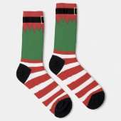 Santa's Elf Christmas Red Striped Green ソックス (右)