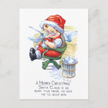 Santas Elf in Chair シーズンポストカード<br><div class="desc">A charming vintage Christmas postcard featuring a funny elf reading letters,  painted by the American illustrator Charles R. Twelvetrees.</div>