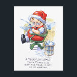Santas Elf in Chair シーズンポストカード<br><div class="desc">A charming vintage Christmas postcard featuring a funny elf reading letters,  painted by the American illustrator Charles R. Twelvetrees.</div>