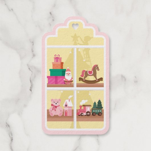 Santa's Elves Pink Christmas Toy Workshop Window ギフトタグ (裏面)