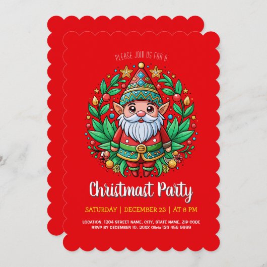 Santa's Enchanted Elf Christmas Party 招待状 (正面/裏面)